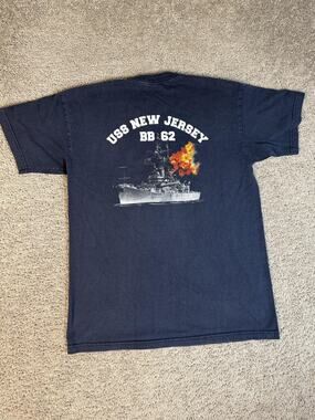 USS New Jersey BB 62 Shirt Mens L Blue Battleship Graphic Heavyweight Bayside